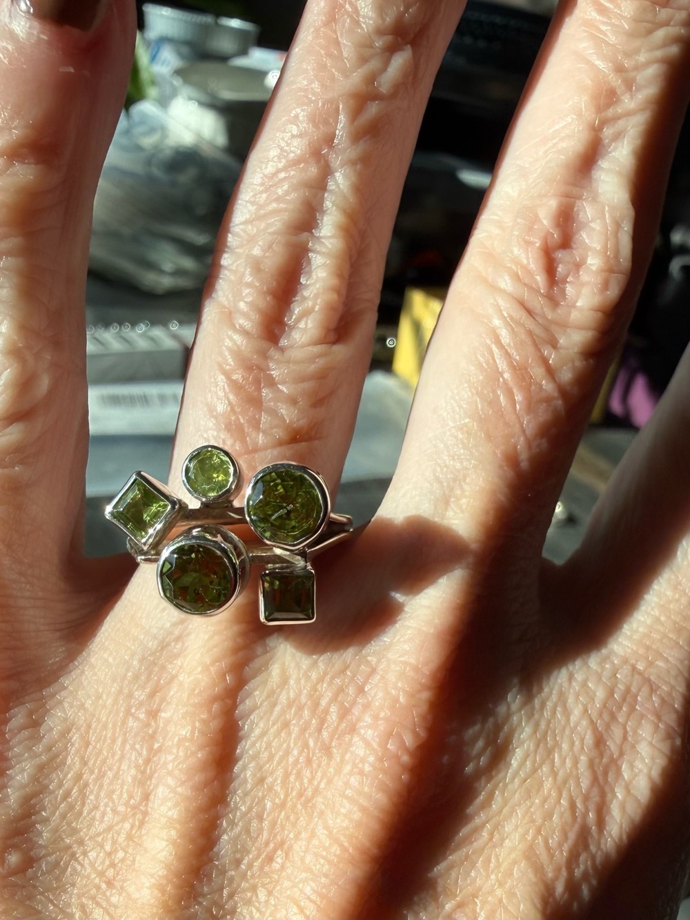 NWT Artisan Handmade 5 Stone Peridot Sterling Ring 5.5